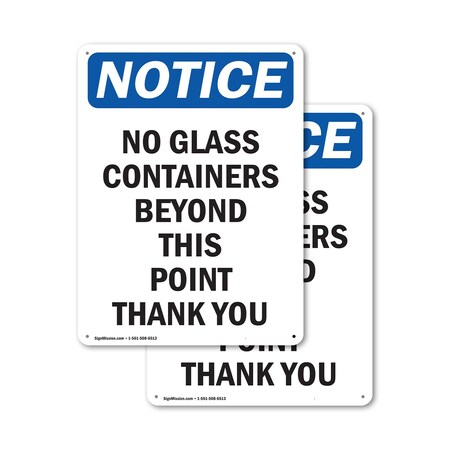 Signmission No Glass Containers Beyond This, 12 in W x Rectangle, Aluminum OS-2PACK-NS-A-1218-V-14631